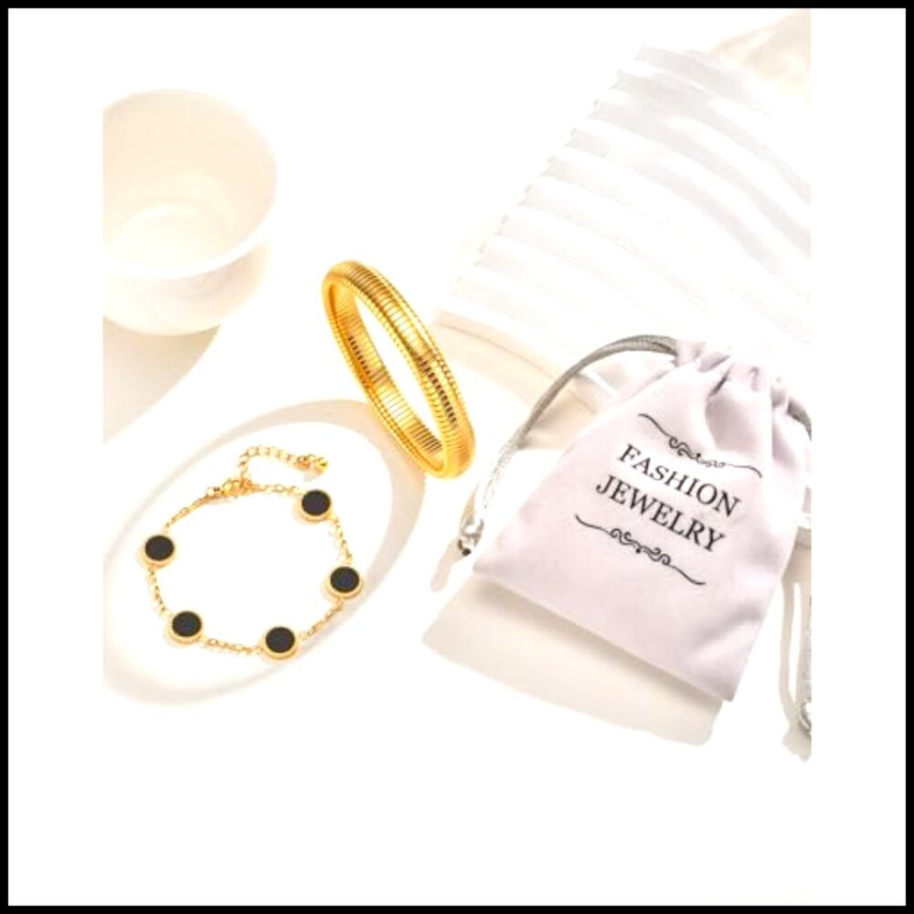 Gold Plated Stackable Bracelets Set Stainless Ste… - image 5